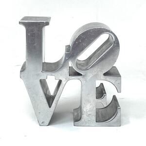 Vintage Robert Indiana LOVE Paperweight Chrome Metal Sculpture 3" Retro MCM 70s